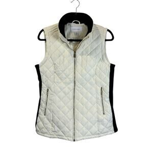 Calvin Klein Poly Filled Puffer Vest Sweater Side Ribbed White/Black Women Small
